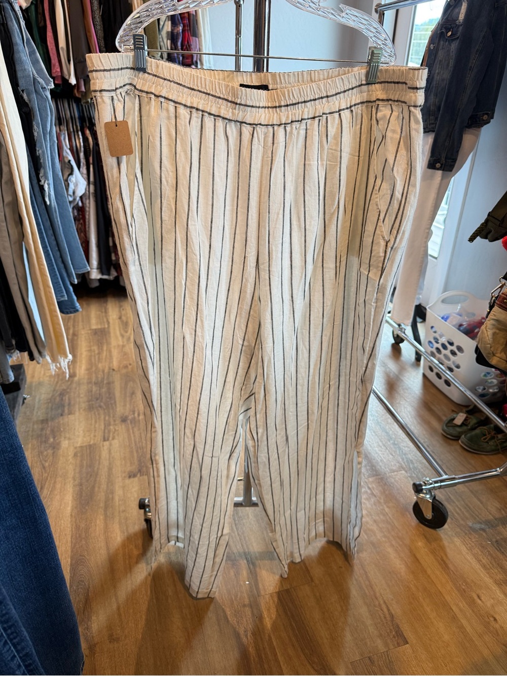 Sanctuary Cream and Black Vertical-Stripe Wide Leg Pants